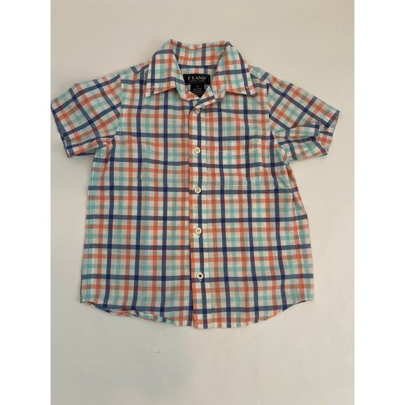 E-Land Other - E-LAND AMERICAN CLASSIC BOYS SHORT SLEEVE COLLARED BUTTON DOWN PLAID SHIRT SZ 4